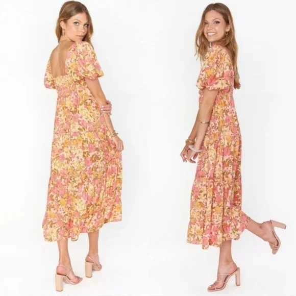 Show Me Your Mumu Floral Linds Midi Dress In Pretty Poppy - Picture 2 of 14